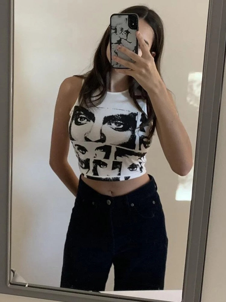 Y2k Figure Graphic Vintage Crop Top for Women