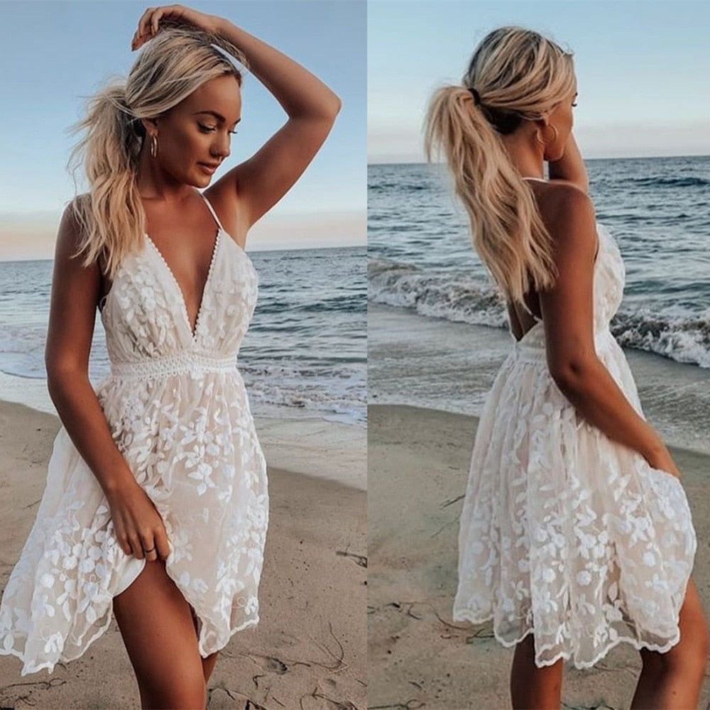 High Waist Backless V-neck Dress for Women