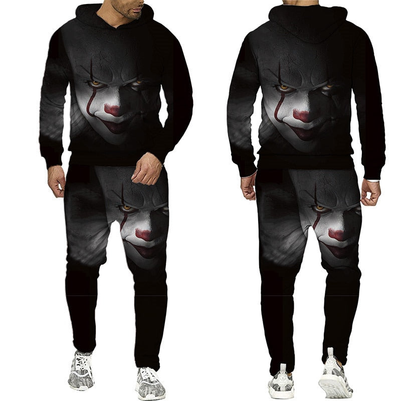 Horror Movie Clown 3d Print Hoodie + pants Set for Men