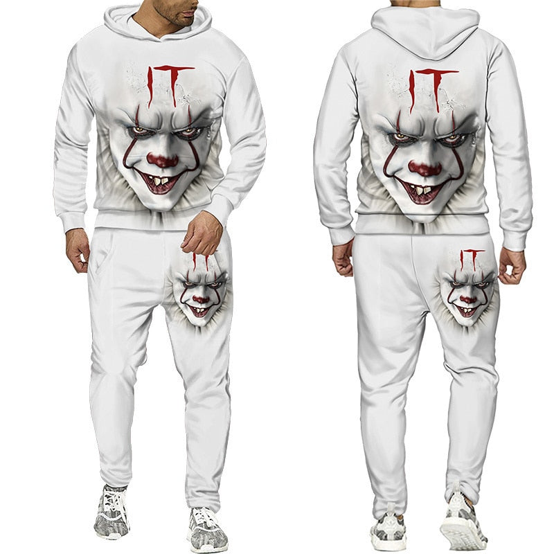Horror Movie Clown 3d Print Hoodie + pants Set for Men
