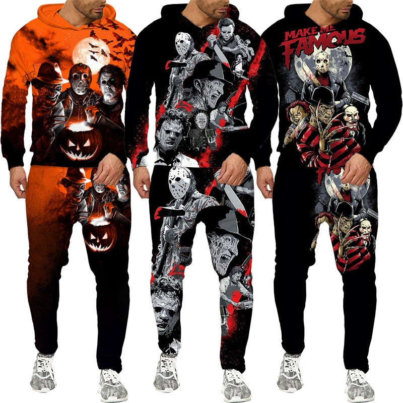 Horror Movie Clown 3d Print Hoodie + pants Set for Men