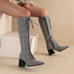 New Lace up Front Chunky Heel Zipper Knee high Boots