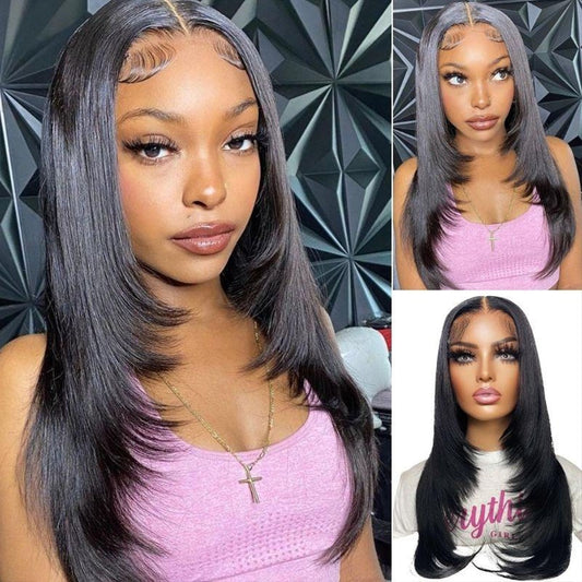 Layered Cut Straight Human Hair Wig For Women