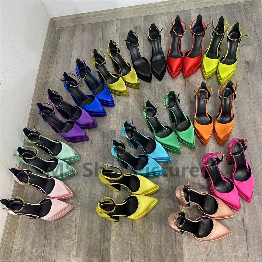 Silk Pump Heels Rhinestone Sandals
