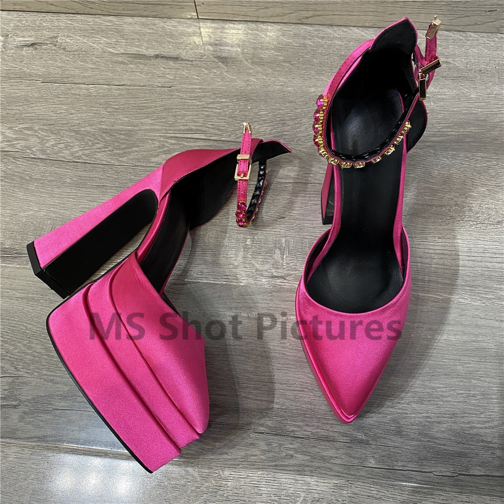 Silk Pump Heels Rhinestone Sandals
