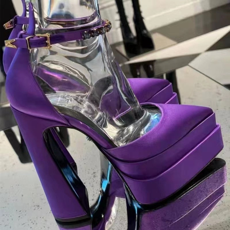 Silk Pump Heels Rhinestone Sandals