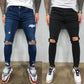 Skinny Knee Hole Ripped Denim Pants- Jeans