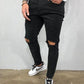 Skinny Knee Hole Ripped Denim Pants- Jeans