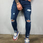 Skinny Knee Hole Ripped Denim Pants- Jeans