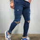 Skinny Knee Hole Ripped Denim Pants- Jeans