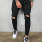 Skinny Knee Hole Ripped Denim Pants- Jeans