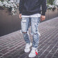 Slim Hip-hop Knee Holes Wash Paint Dot Design  - Jeans