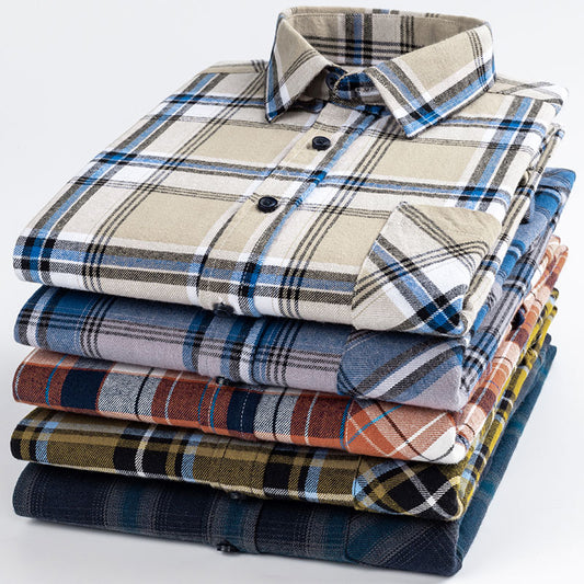 Cotton Long Sleeve Contrast Plaid High Quality Shirt for Men