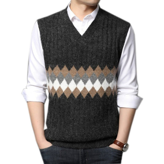 Geometric Pattern Casual Basic Sweater V Neck Vest