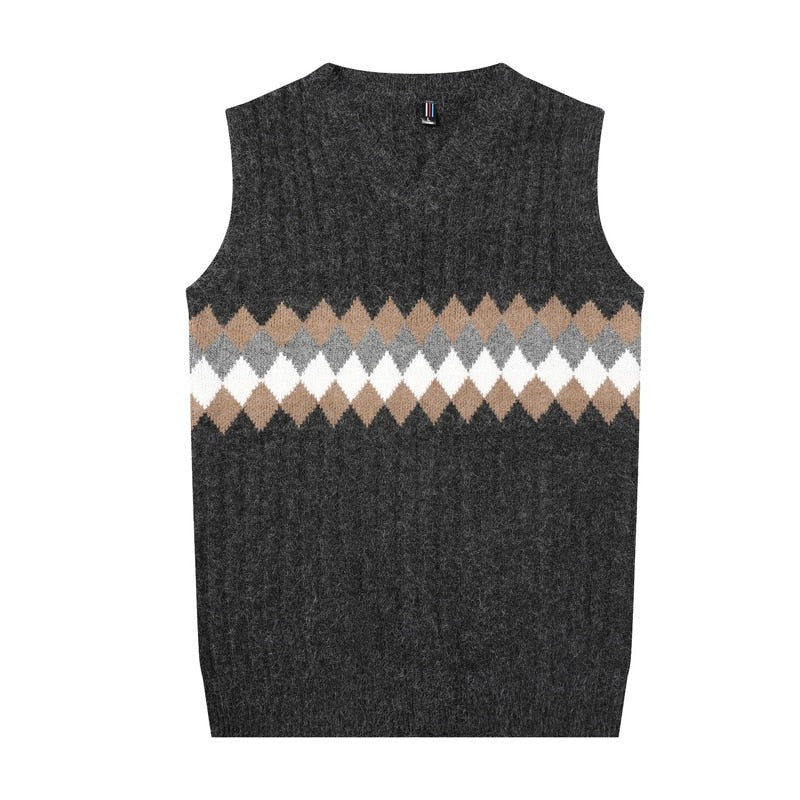 Geometric Pattern Casual Basic Sweater V Neck Vest