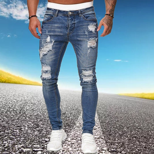 Ripped Skinny Jeans Blue Slim Fit High Quality Denim - Jeans