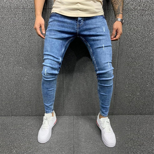 Popular Slim hip hop Skinny Blue Denim pants-Jeans