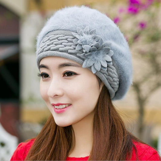 Elegant Knitted Hat Fur Cap