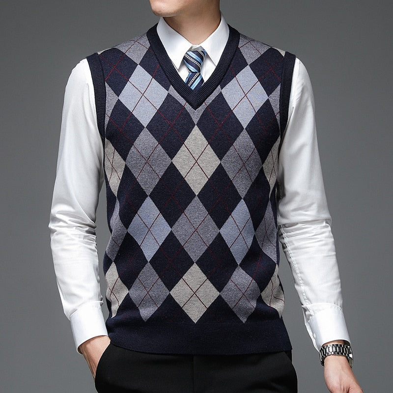 Pullover Diamond Sweater V Neck Knit Vest