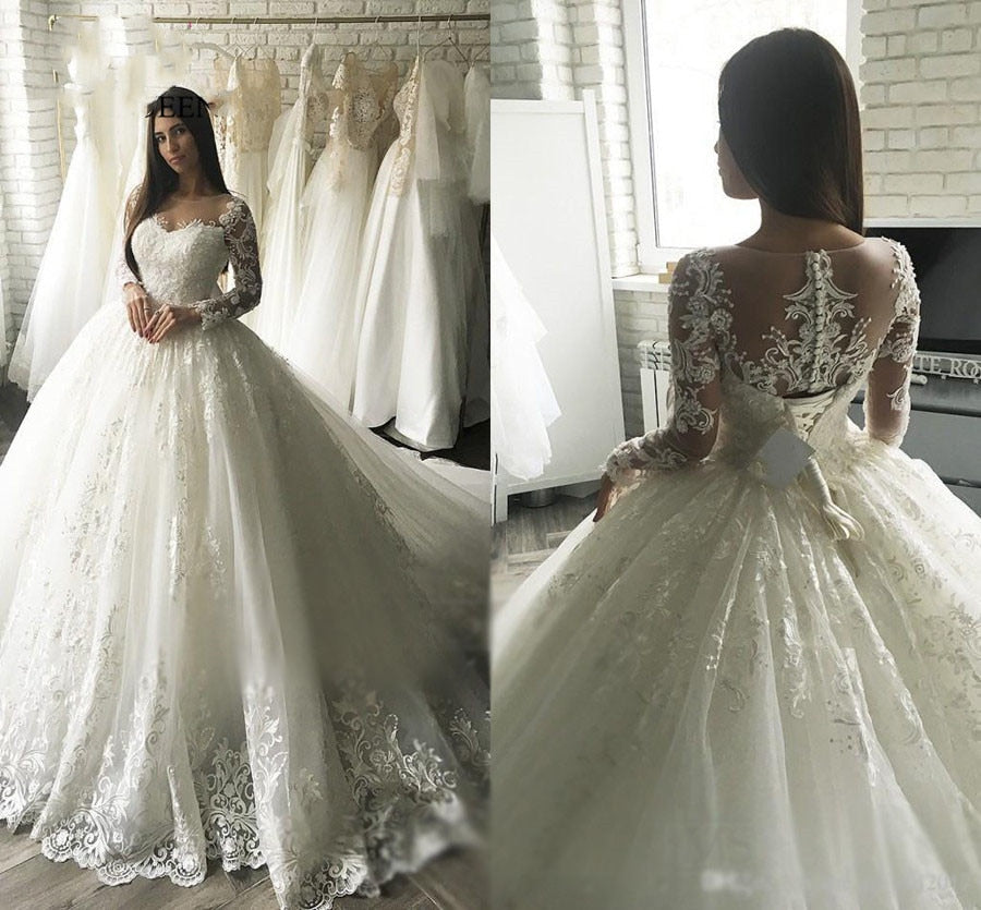 Luxury Long Sleeves Lace Wedding Dress