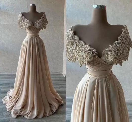 Off Shoulder Nude line Prom Dress