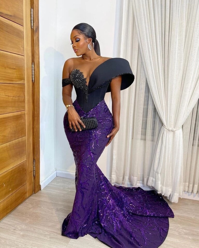 Purple Sparkle Sequin Mermaid Evening Dress