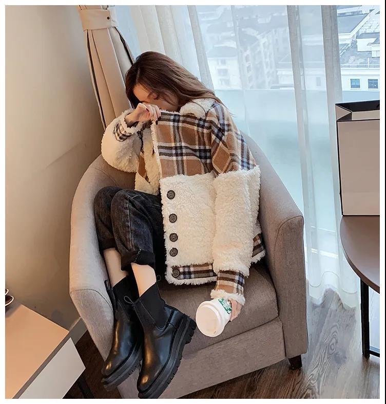 Houndstooth Short Lamb Coat Jacket for Women