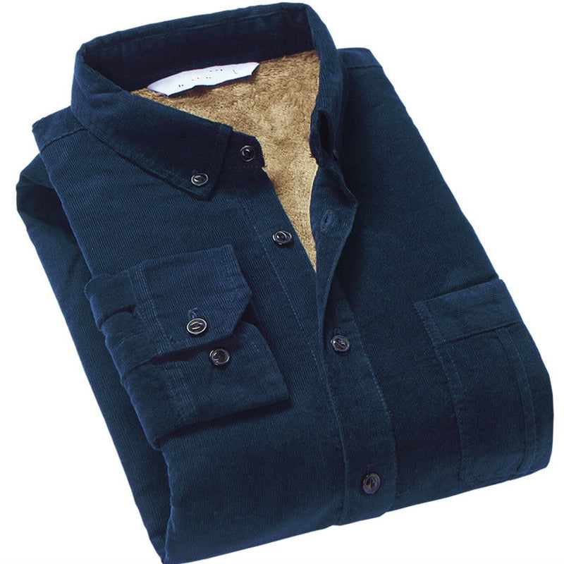 Plaid Corduroy Warm Shirt Thick Fleece Lining Long Sleeve Shirt