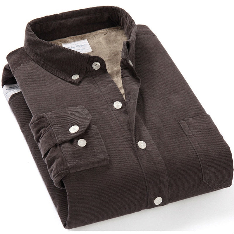 Plaid Corduroy Warm Shirt Thick Fleece Lining Long Sleeve Shirt