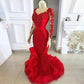 Red Mermaid Scoop Neckline Long Prom Dress