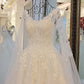 Lace Appliqued Pearls Wedding Dress