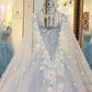 Lace Appliqued Pearls Wedding Dress