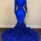 Royal Blue Sequin Long Sleeve Mermaid Evening Dress
