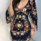 Deep V Neck Floral Print Spring Dress