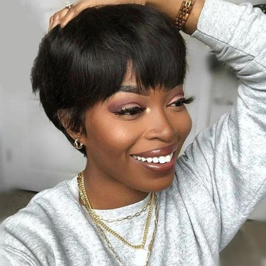 Short Pixie Cut Brazilian Human Hair Wig With Bangs