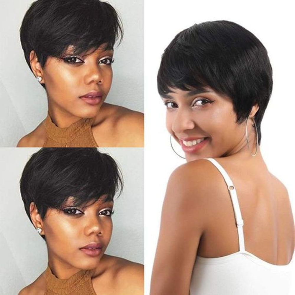 Short Pixie Cut Brazilian Human Hair Wig With Bangs