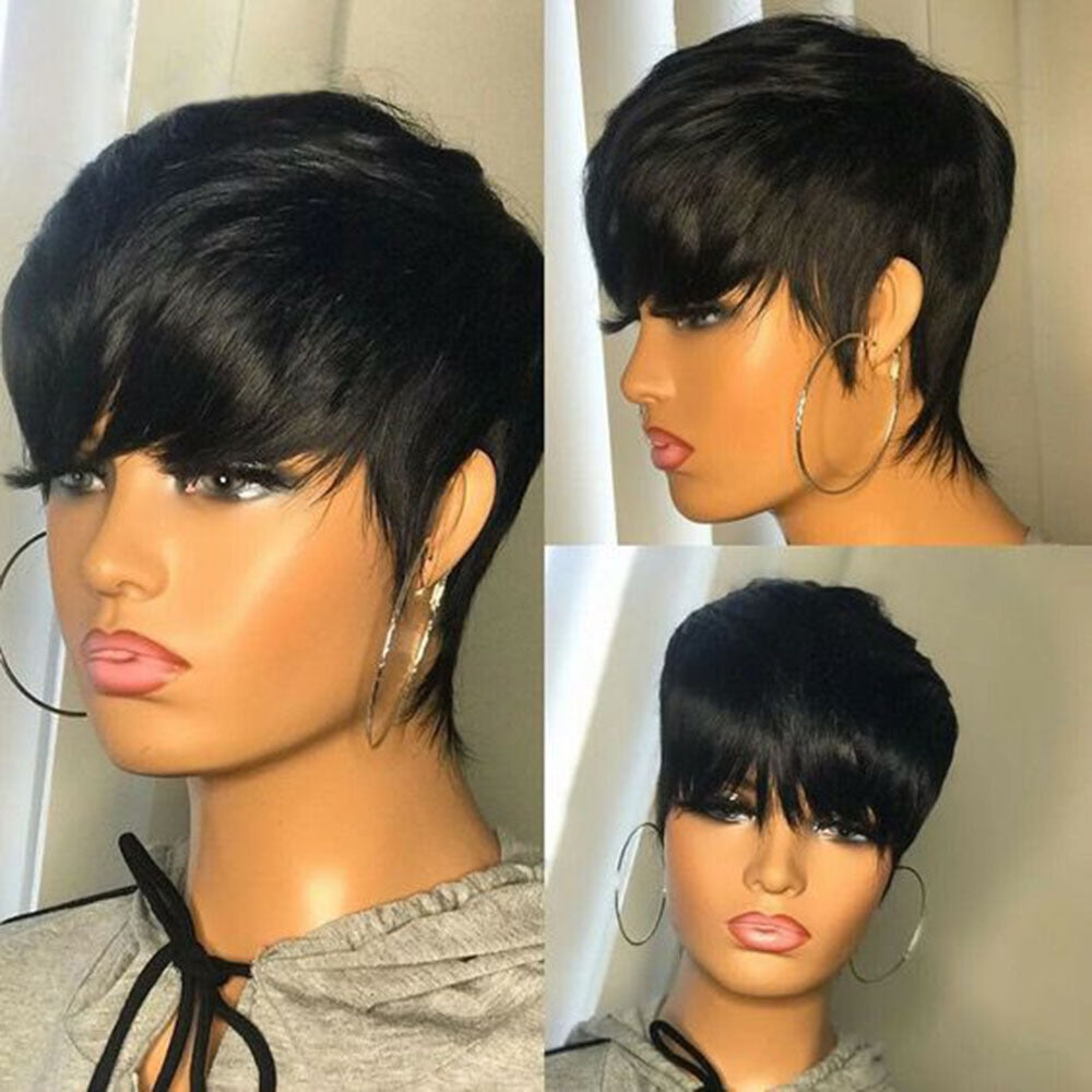 Short Pixie Cut Brazilian Human Hair Wig With Bangs