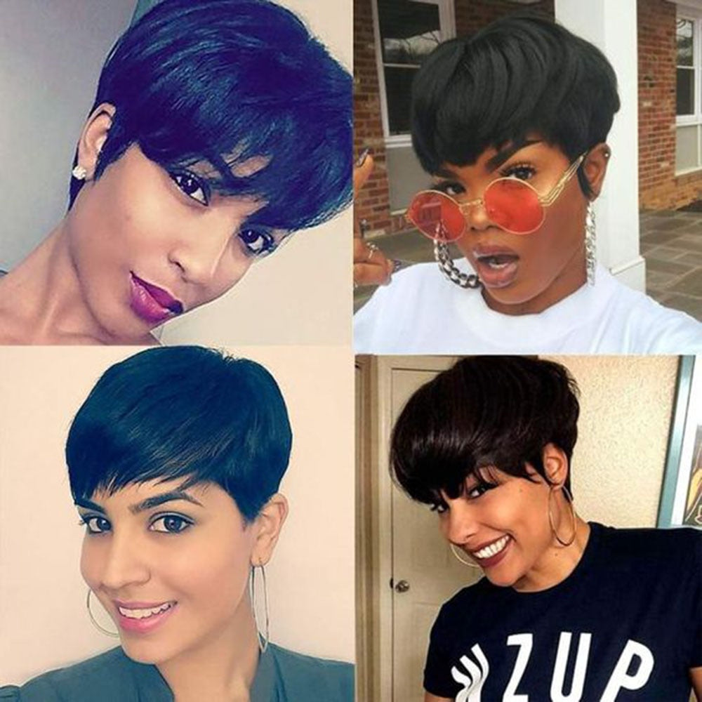 Short Pixie Cut Brazilian Human Hair Wig With Bangs