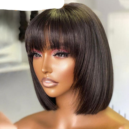 Short Straight Brazilian Human Hair Wig With Bangs