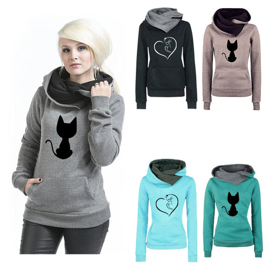 Cat Printing Sweatshirt Hoodies for Women