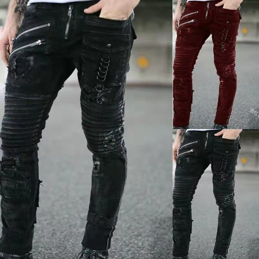 Slim Fit Punk Skinny Denim Pants - Jeans