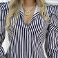 Striped Button Design Puffed Sleeve Shirt Spring Dress