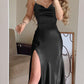 Strap High Slit Mid Party Dress