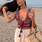 Vintage Embroidery Tassel Lace Up Vest For Women