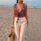 Vintage Embroidery Tassel Lace Up Vest For Women