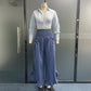 Lapel Cutout Long Sleeve Shirt With Button Top Loose Wide Legs- Two Piece Set