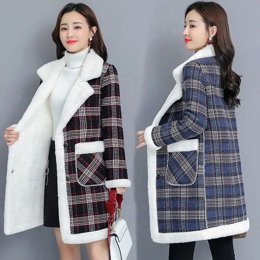 Warm Loose Plaid Long Jacket for Women