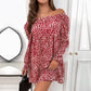 Polyester Slash Neck Long Sleeve Leopard Print Loose Mini Spring Dress