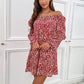 Polyester Slash Neck Long Sleeve Leopard Print Loose Mini Spring Dress