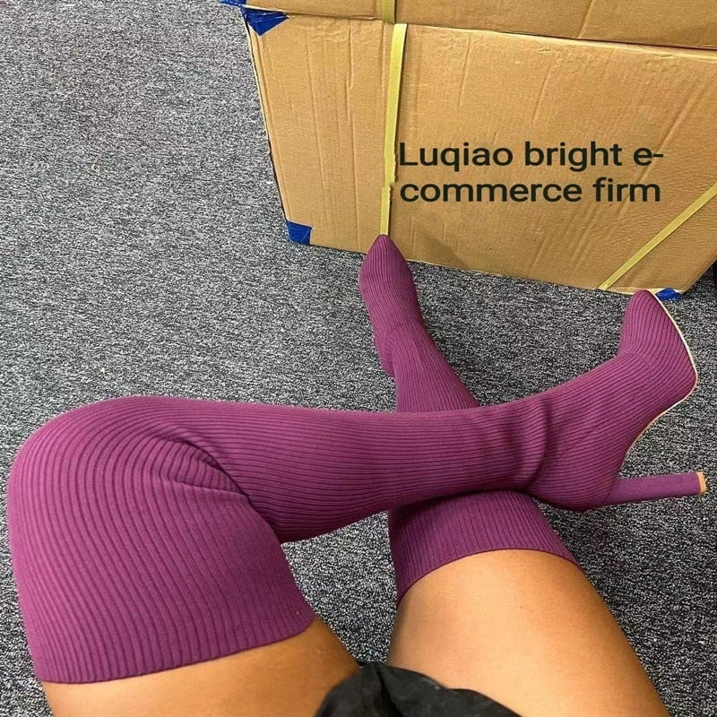 New Thigh Knitted Elastic Socks Long Boots
